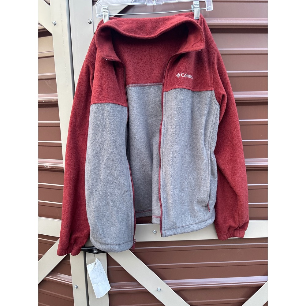 Columbia Mens Fleece Jacket‎ Red Gray Two Tone Full Zip Size M Outdoor